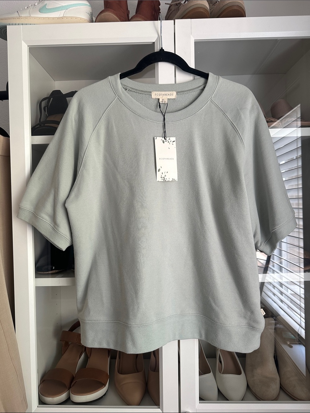 Ecothreads Women's Short-Sleeve Sweatshirt Top - Sage Green NWT XL
